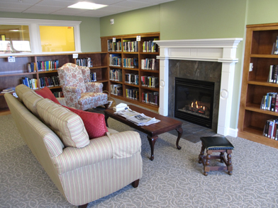 Comfortable new furniture, carpeting, fresh decor and a cozy gas fireplace make the Library especially inviting!